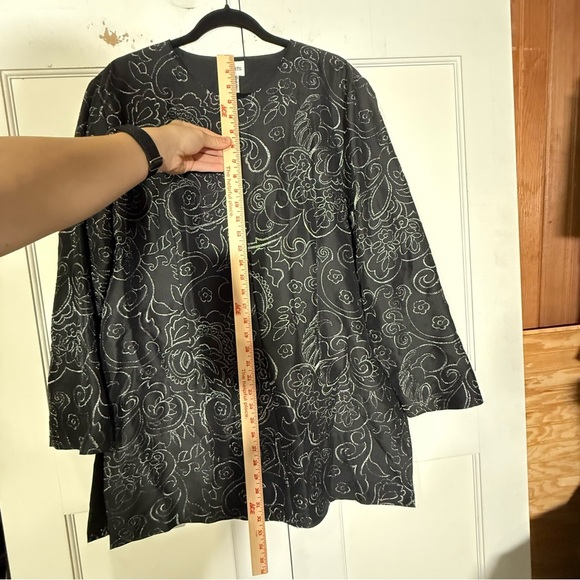 Chico's Embroidered Silk Duster Jacket Black and Silver Floral Longline Size XL - Picture 7 of 13